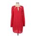 BCBGMAXAZRIA Casual Dress - Mini Plunge Long sleeves: Red Print Dresses - Women's Size X-Small