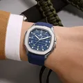 Montre de sport à quartz avec cadran carré pour homme bracelet en caoutchouc bleu montre