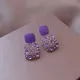 Boucles d'Oreilles Rétro Violettes avec Strass Carrés Bijoux Exquis à la Mode de Haute Qualité de