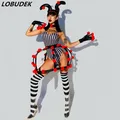 LYus-Costume de Clown Noir et Blanc Rayé pour ixet Spectacle Tenue de Scène DJ Chanteur