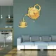 3D Coffee Cup Teapot Self Adhesive Acrylic Mirror Clock Wall Stickers for Home Living Room Decor