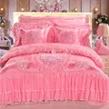 Heart-shaped Lace Princess Wedding Bedding Set Luxury Pink Red Jacquard Duvet Cover Bed Sheet