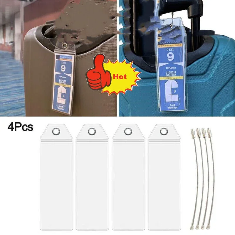 4pcs Cruise Luggage Suitcase Tag Label Holder Zip Seal Steel Loops For Travel Baggage Labels S L Size