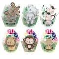 16pcs Carton Animal Cake Wrapper Paper Cupcake Decor for Kids Jungle Safari Wild Animal Birthday