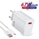 67W GaN Fast Charging USB Charger QC3.0 USB-C Cable Universal Cell Phone Charger for iPhone Huawei