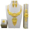 Indian Gold Color Tassels Necklace Bracelet Earrings Ring Set Nigerian Party Bridal Wedding