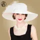 FS White Elegant Wedding Bride Church Straw Hats For Women Ladies Flowers Large Brim Hat Beach Sun