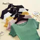 Pearl Diary Women Crop Fitted T-shirt With Lettuce Edge Round Neck Short Sleeve Plain Color Basic