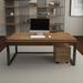 Loon Peak® Eyler 2 Solid Wood Writing Desk Office Set Wood/Metal in Black/Brown/Green | 29.53 H x 86.61 W x 31.5 D in | Wayfair