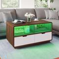 Wrought Studio™ LED Modern Rectangle Coffee Table w/ 2 Storage Drawers, 7 Colors LED Lights For Living Room Bedroom in Brown | Wayfair