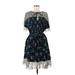 Ann Taylor Casual Dress - A-Line Crew Neck Short sleeves: Blue Floral Dresses - Women's Size 8