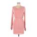 Forever 21 Casual Dress - Mini Cowl Neck Long sleeves: Pink Solid Dresses - New - Women's Size Large