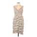 Adrianna Papell Cocktail Dress - A-Line V Neck Sleeveless: Gray Print Dresses - Women's Size 12