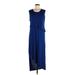 BCBGMAXAZRIA Casual Dress - Midi Scoop Neck Sleeveless: Blue Print Dresses - Women's Size Medium