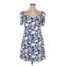 Sam Edelman Casual Dress - A-Line V-Neck Short sleeves: Blue Print Dresses - New - Women's Size 14