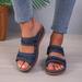 Women's Solid Color Sandals, Slip On Open Toe Double Bands Non-slip Soft Wedge Slides Shoes, Summer Comfy Shoes