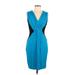 Calvin Klein Casual Dress - Wrap: Teal Color Block Dresses - Women's Size 10