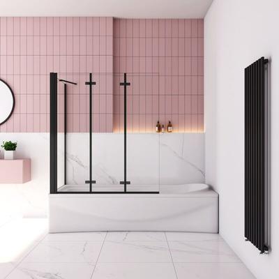 Schwarz Badewanneaufsatz 130cm Faltwand mit 80cm Seitewand 6mm esg Nanoglas für Badewanne Image