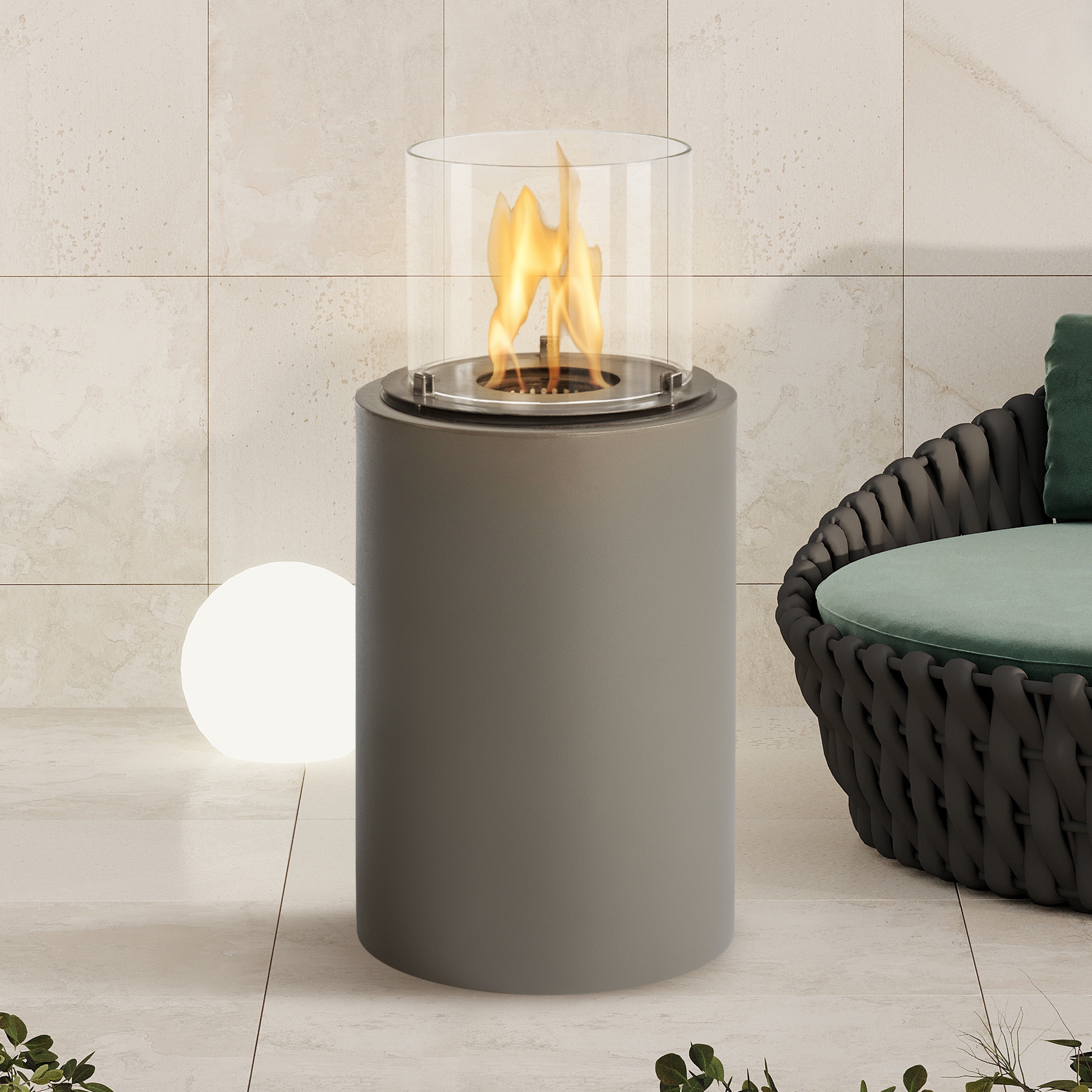 muenkel design Sid [Ethanol Feuerstelle für den Innen- und Außenbereich]: Taupe, 87 cm Image