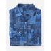 J.McLaughlin Men's Gramercy Classic Fit Linen Shirt in Diamond Patch Navy/Denim Blue, Size XL | Linen/Denim