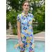 J.McLaughlin Women's Dorte Dress in Beach Blossom White/Navy/Yellow, Size XS | Nylon/Spandex/Catalina Cloth