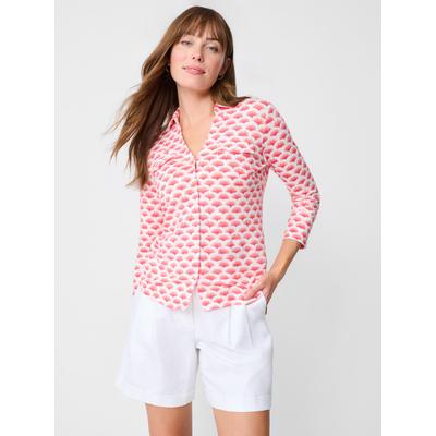J.McLaughlin Women's Brynn Linen Shirt in Gingko Mosaic White/Orange/Hot Pink, Size XS | Linen/Spandex
