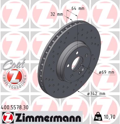 ZIMMERMANN Bremsscheibe 400557830 Vorderachse 342mm 32mm für Mercedes Image
