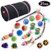 Tripumer 21Pcs Cat Toys Kitten Toy Set Tunnel Interactive Cat Toys Black Samll Cat Tunnel Leopard Print Teasing Stick Fluffy Mouse Crinkle Ball for Cats