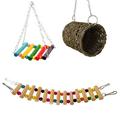 SIEYIO Bird House Colorful Wood Ladder Hammock Swing Nest 3pcs Set Hanging Cage Toys for Small Pet Hamster Squirrel Guinea Pig