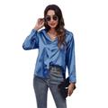 Clotth Damen Langarm Satin Seide Button Down Shirt Damen Seidenblusen Arbeit Büro Taschentops