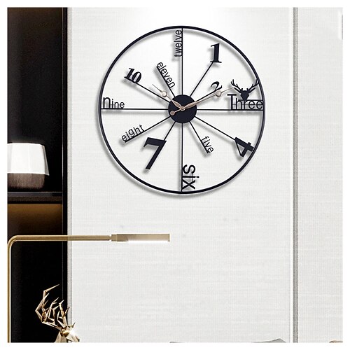 Große schwarze Wanduhr, Vintage-Quarzuhren aus Metall, geräuschlos, nicht tickende Wanduhren, stilvolles Design, ideal für Wohnzimmer, Küchen, Cafés, schwarz, 60 cm Image