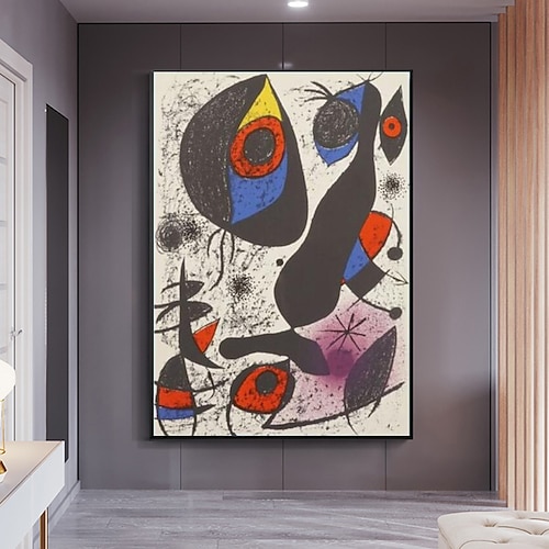 Handgemalte Kopien berühmter Joan Miro-Gemälde auf Leinwand, moderne Kunstwerke, abstrakte Leinwand-Wandkunstbilder für Wohnzimmerdekoration (Tänzerin, Herz, Liebe), rahmenlos Image