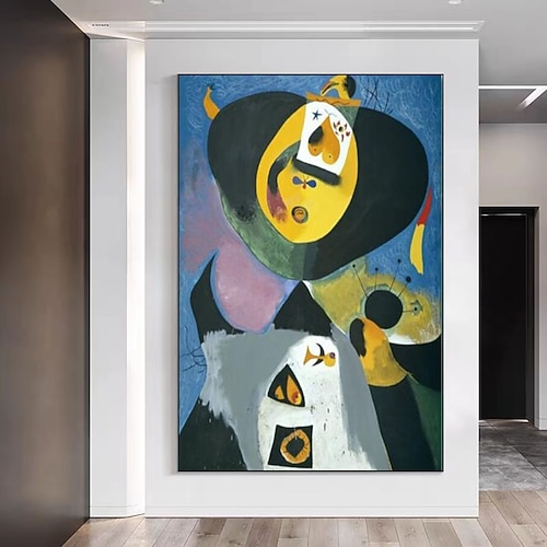 Handgemalte Kopien berühmter Joan Miro-Gemälde auf Leinwand, moderne Kunstwerke, abstrakte Leinwand-Wandkunstbilder für Wohnzimmerdekoration (Tänzerin, Herz, Liebe), rahmenlos Image