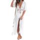 Damen Weißes Kleid Sommerkleid Cover-Up kleid lang mit Schnürung Ausgehöhlt Urlaub Strand A-Linie V Ausschnitt Halbe Ärmel Schwarz Weiß Blau Farbe