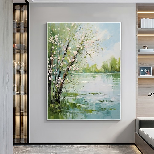 Handgefertigtes Original-Ölgemälde mit grünen Pflanzen im Herbst auf Leinwand, Wandkunst, Dekor, Landschaftsgemälde für Heimdekoration, mit gespanntem Rahmen/ohne Innenrahmen Image