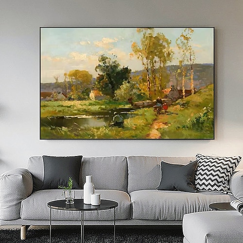 Handgefertigte Kopie der Werke des berühmten Malers Edouard Cortés, Landschaft mit Pferd und Kutsche, dekoratives Gemälde, Leinwand, Wandkunst, Wohnzimmer, Schlafzimmer, Gemälde Image