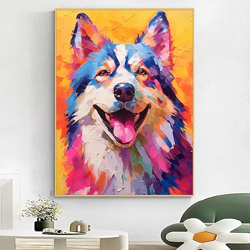 Mintura handgefertigte abstrakte Hunde-Tier-Ölgemälde auf Leinwand, Wandkunst, Dekoration, modernes Bild für Heimdekoration, gerolltes, rahmenloses, ungedehntes Gemälde Image