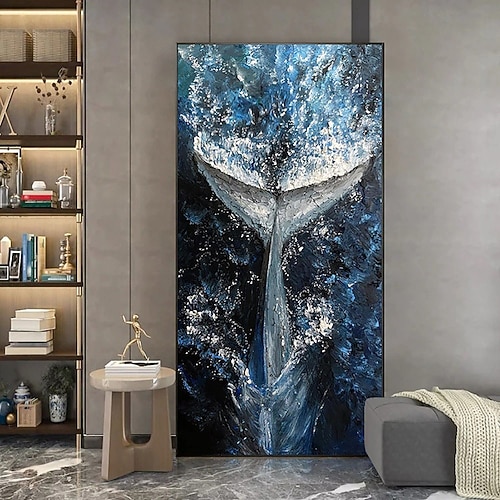 Handgefertigtes, handgemaltes Fisch-Tier-Ölgemälde, Wandkunst, gerollte Leinwand, ohne Rahmen, ungedehnt Image