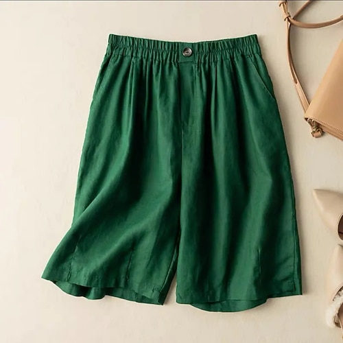 Damen Kunstbaumwollleinen Shorts Alltagstauglich Kurz Einfach Seitentaschen Atmungsaktivität Bequem Unelastisch Ausgehen Wochenende Schwarz Weiß Gelb Grün Sommer Normale Passform Image