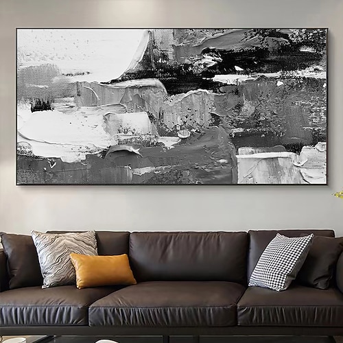 Handgefertigtes Ölgemälde auf Leinwand, Wandkunst, Dekoration, modern, schwarz-weiß, abstrakt, für Heimdekoration, gerolltes, rahmenloses, ungedehntes Gemälde Image