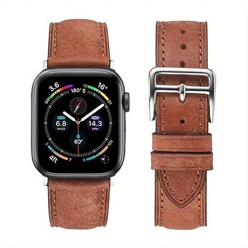Lederband Kompatibel mit Apple Watch Armband 38mm 40mm 41mm 42mm 44mm 45mm 49mm Robust Luxus Verstellbar Echtes Leder Ersatzarmband für iwatch Series Ultra 8 7 SE 6 5 4 3 2 1 Image