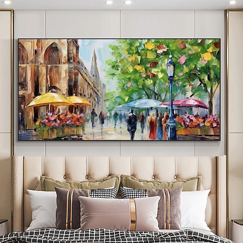 Handgemalte Leinwand-Wandkunst, nordische abstrakte moderne, farbenfrohe Pariser Leinwand-Wandkunst, Bild, Ölgemälde, Wohnzimmer, Heimdekoration (kein Rahmen) Image