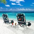 Gymax 2-Pack Folding Backpack Beach Chair Table Set 5-Position Outdoor Reclining Chair