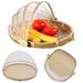 conditiclusy Food Bamboo Food Serving Tent Basket Hand-Woven Basket Dustproof Picnic Basket Vegetable Fruits Home Food Storage Basket with Mesh Gauze Cover Container