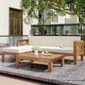 5-Piece Wood Patio Sectional Furniture Acacia Wood Outdoor Seating Set with Cushions Patio Conversation Set Backyard Porch Sectional Sofa Natural Finish + Beige Cushions