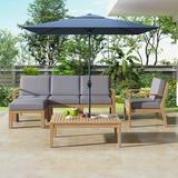 5-Piece Wood Patio Sectional Furniture Acacia Wood Outdoor Seating Set with Cushions Patio Conversation Set Backyard Porch Sectional Sofa Natural Finish + Beige Cushions