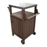 HDPE Barbecue/Grill Side Table Trolley Outdoor Prep Dining Table Serving Cart with 304 Stainless Steel Top(Black/Brown/Gray) Brown