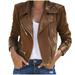 Dezsed Women Long Sleeve Zipper Short Moto Biker Coat Clearance Womens Winter Ladies Vintage Zipper Bomber Jacket Casual Coat Outwear Brown S