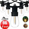 Dazone Outdoor String Lights 96FT(2x48FT) LED Outdoor String Light Commercial Patio Dimmable 2W S14 Fairy Light Bulbs Lamps 30-Count Shatterproof Edison Vintage Bulb