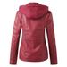 Outfmvch Leather Jacket Womens Winter Coats Women s Slim Leather Stand Collar Zip Motorcycle Suit Belt Coat Jacket Tops Leather Jacket Women Red One Size